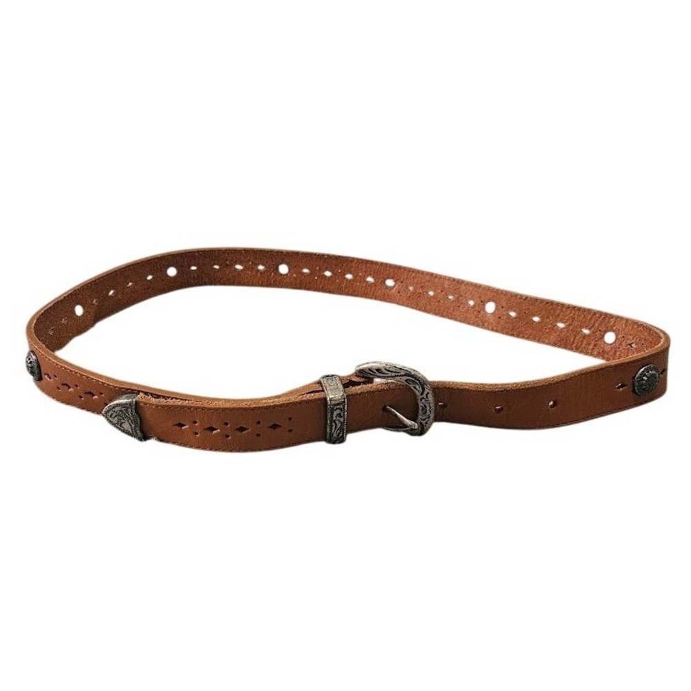 Partners Womens Tan Brown Leather Western Belt Concho Cutout Medium